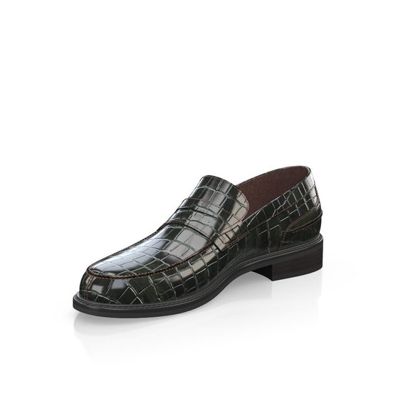 Bashwood Handmade Black Crocodile Pattern Leather Loafer Shoes